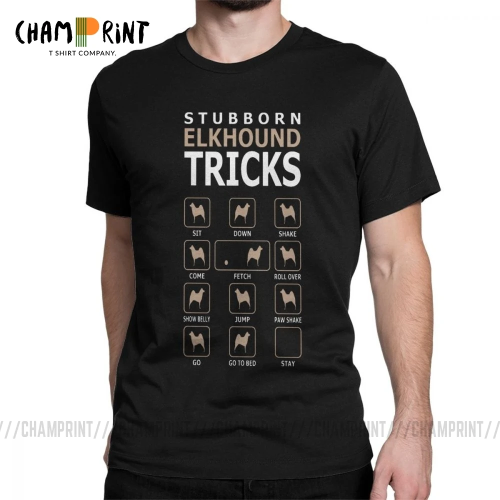 Stubborn Elkhound Dog Tricks Funny T-Shirt for Men Short Sleeve Casual Tees Crewneck Pure Cotton Tops Print T Shirted |