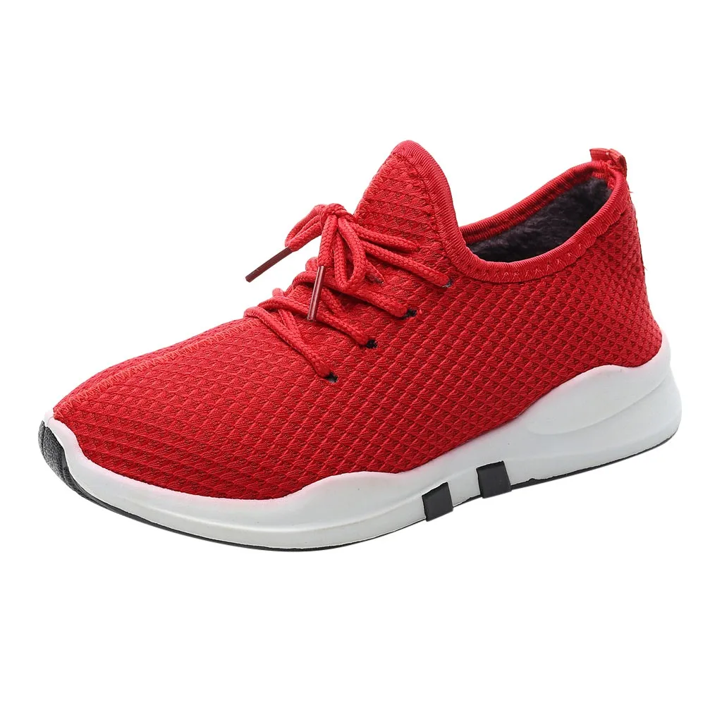 Модные женские кроссовки; зимние кроссовки; женская дышащая обувь из плюша; повседневные спортивные кроссовки для бега и ходьбы - Цвет: Красный