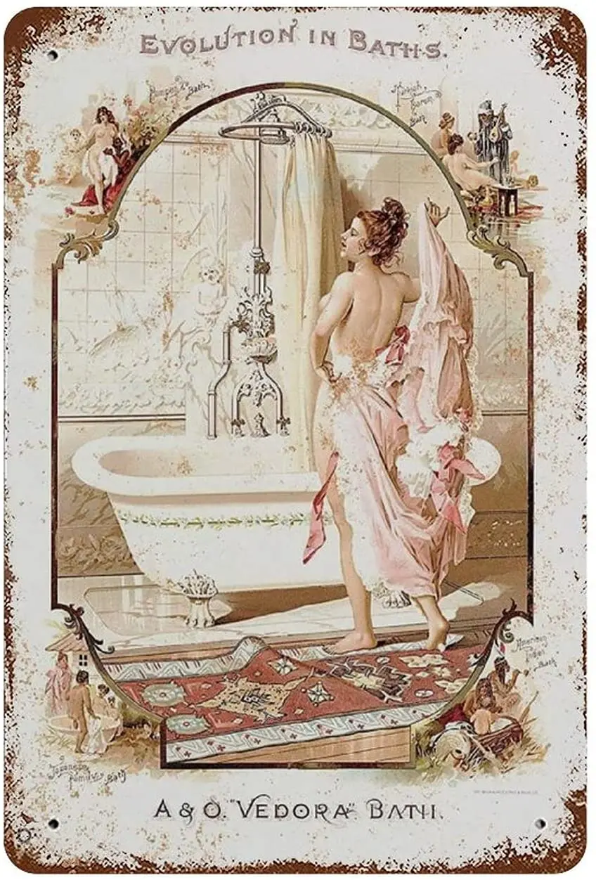 

JEFCY Nostalgic Tin Sign Vedora Baths Vintage Metal Poster Home Bathroom Bar Cafe Wall Decor