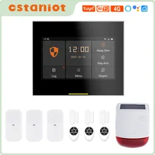 Ostaniot version française– système d'alarme de sécurité domestique intelligent Tuya, wi fi, 4G, sans fil, avec sirène solaire, Compatible avec Alexa, IOS et Android，Invite vocale française intégrée 