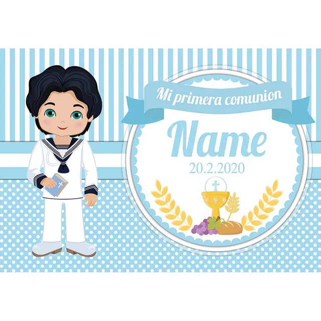 Allenjoy First Holy Communion Backdrop Boy Girl Dots Stripes Party Background Banner Photocall Photography Decoration Vinyl SM1L-06062