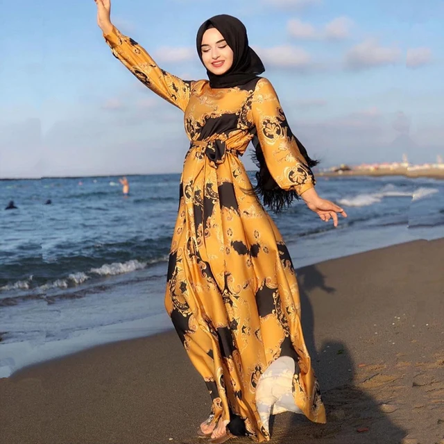 Ramadan Eid Mubarak Dresses Abayas For Women Satin Abaya Dubai Turkey Islam Muslim Hijab Dress Vestidos Robe Musulmane Longue 1