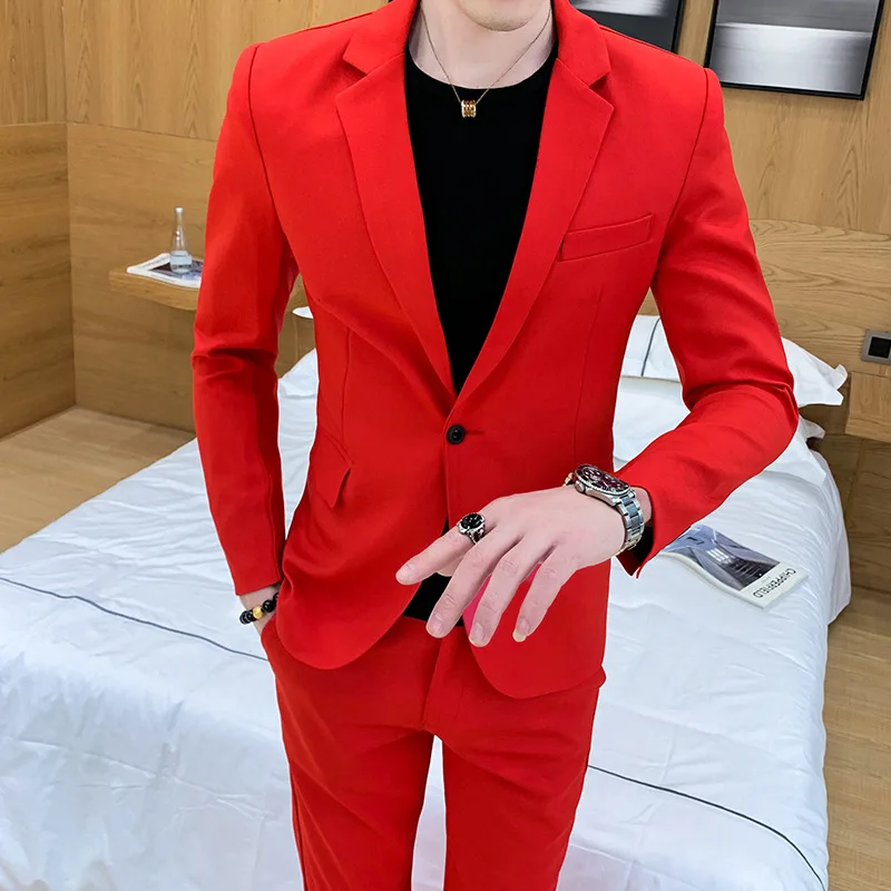 

2019 Autumn & Winter New Style Network Red Tide-Elasticity Embroidery Korean-style Slim Fit Long Sleeve Suit
