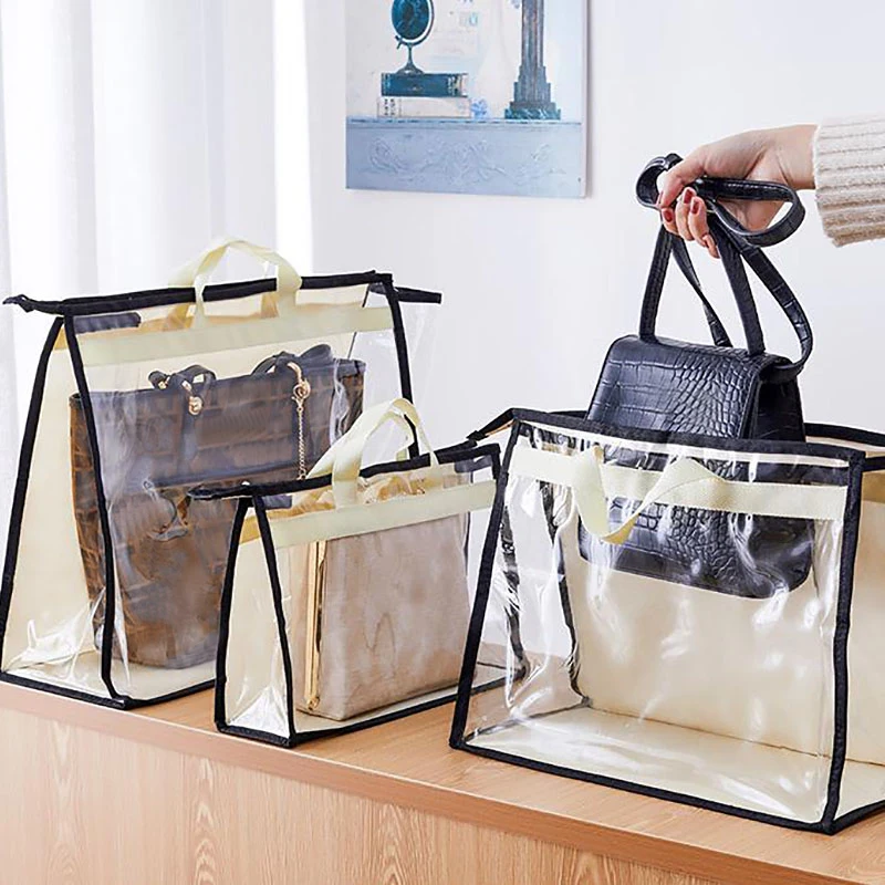 

Transparent Storage Bag Women Handbag Purse Dust Cover Wardrobe Organizer Hanging Bag With Zipper Damp Proof Protection Pack