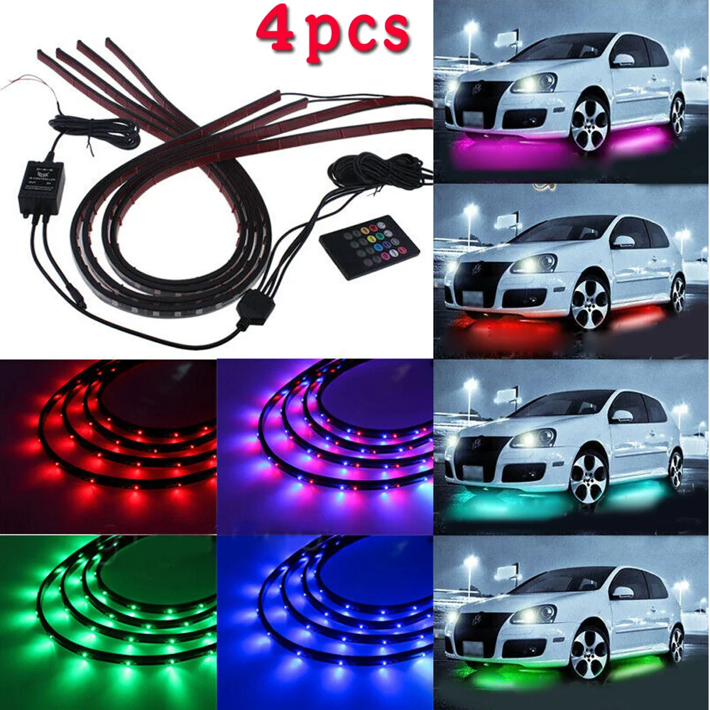 4x RGB светодиодный неоновый светильник в виде трубки, автомобильный корпус, подсвечивающий телефон, контроль 120 см, 90 см, комплект