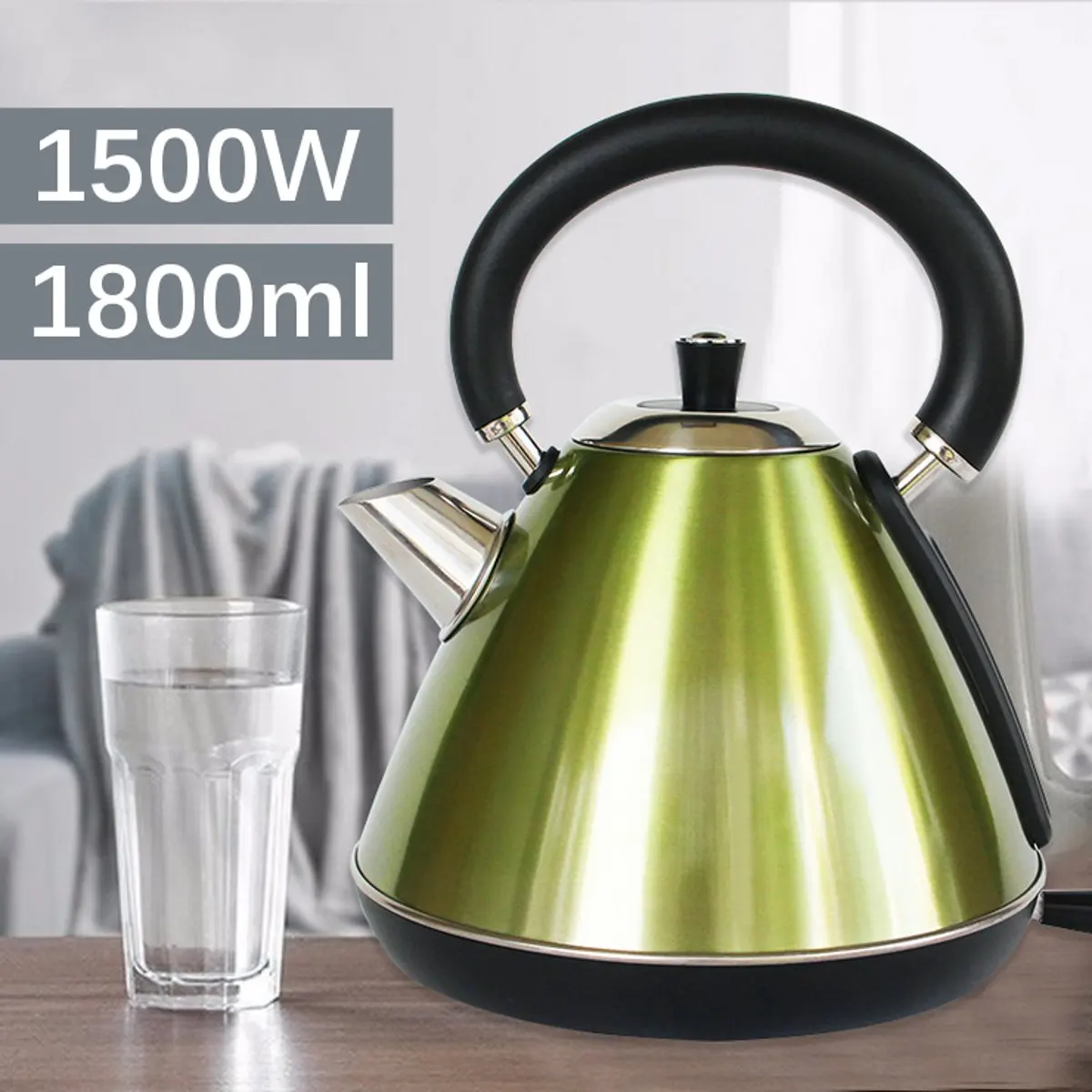 

Stainless Steel Electric Water Kettle Boiler 1.8L Quick Boiling Household Tea Pot Heater Anti-dry Home Kitchen 1500W 220V