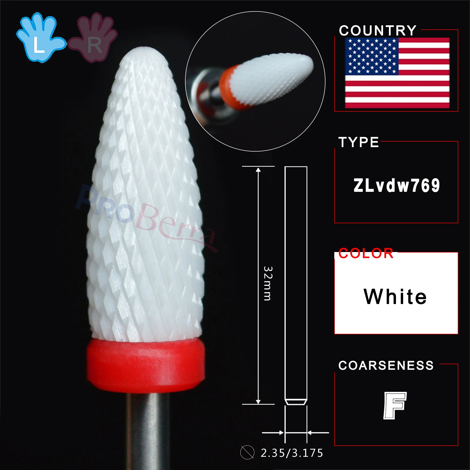 RolinStar White Ceramic Left Handed Person Flame Bit designated milling cutters removel gel polish varnish Nail Drill Bit 4