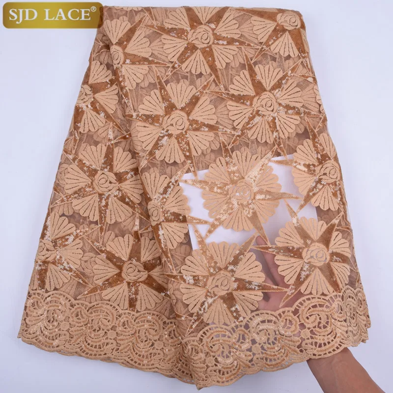 

2019 Fashion French Tulle Lace Fabric With Sequins Milk Silk Lace High Quality African Nigerian Mesh Lace Fabric For Party A1733