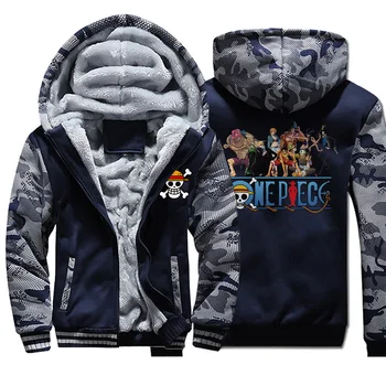 

Japan Aniem One Piece Logo Print Hoodies Sweatshirts Men 2019 Autumn Winter Fashion Harajuku Thick Mens Jacket Camouflage Hooded
