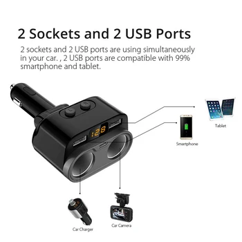 

5 In 1 Car Charging 2 USB Port Type-C 5V Charging LED Digital Display Power Adapter For Car Truck RV ATV Ipad DVR Smartphone