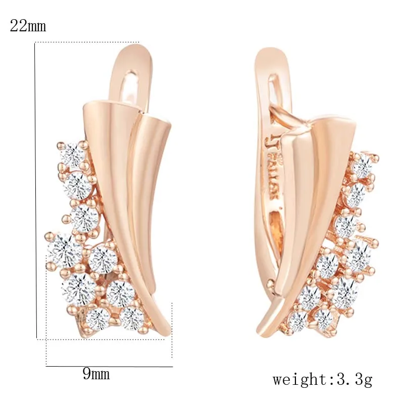 New Women 585 Rose Gold Color White Crystal Stone Weaving Drop Earrings