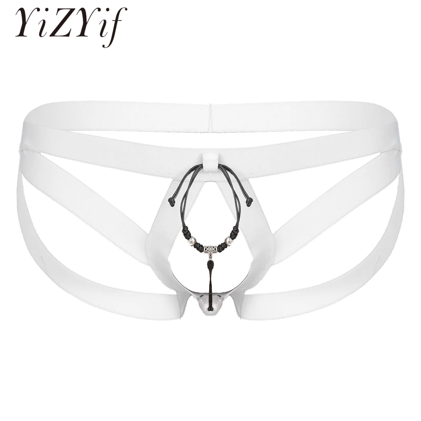 Sexy Mens Lingerie G-strings Thongs Beaded Crotchless Open Butt Underwear Low Rise Hollow Out Hot Sexy Strappy Gay Male Panties