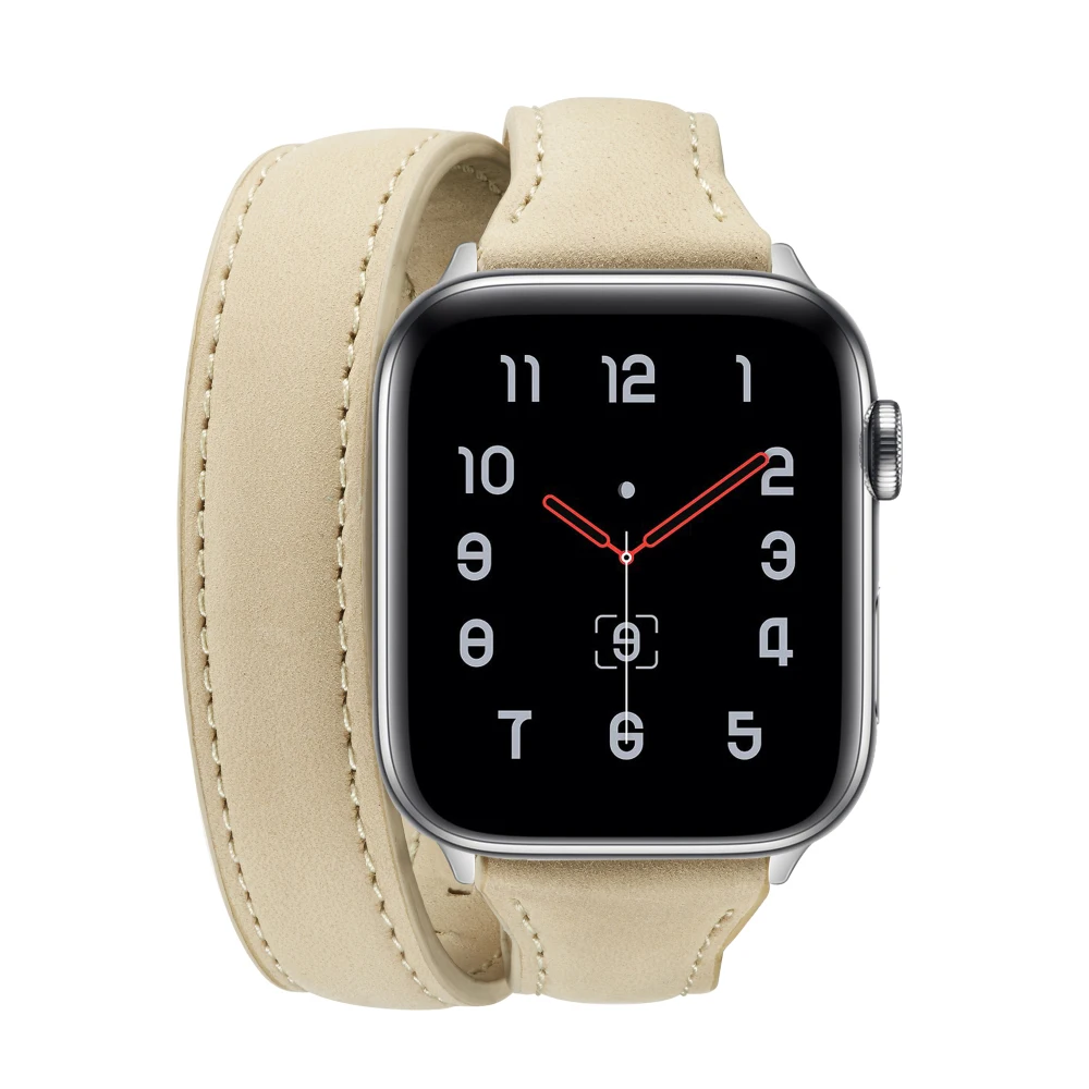 Длинный кожаный ремешок Double Tour для Apple Watch Series 5 4 3 2 1 38 мм 42 мм 40 мм 44 мм браслет на запястье для iwatch сменный ремешок