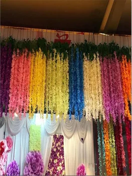

165cm Long Elegant Wisteria Rattan Artificial Silk Hydrangea Flowers For Wedding Centerpieces Decorations Home