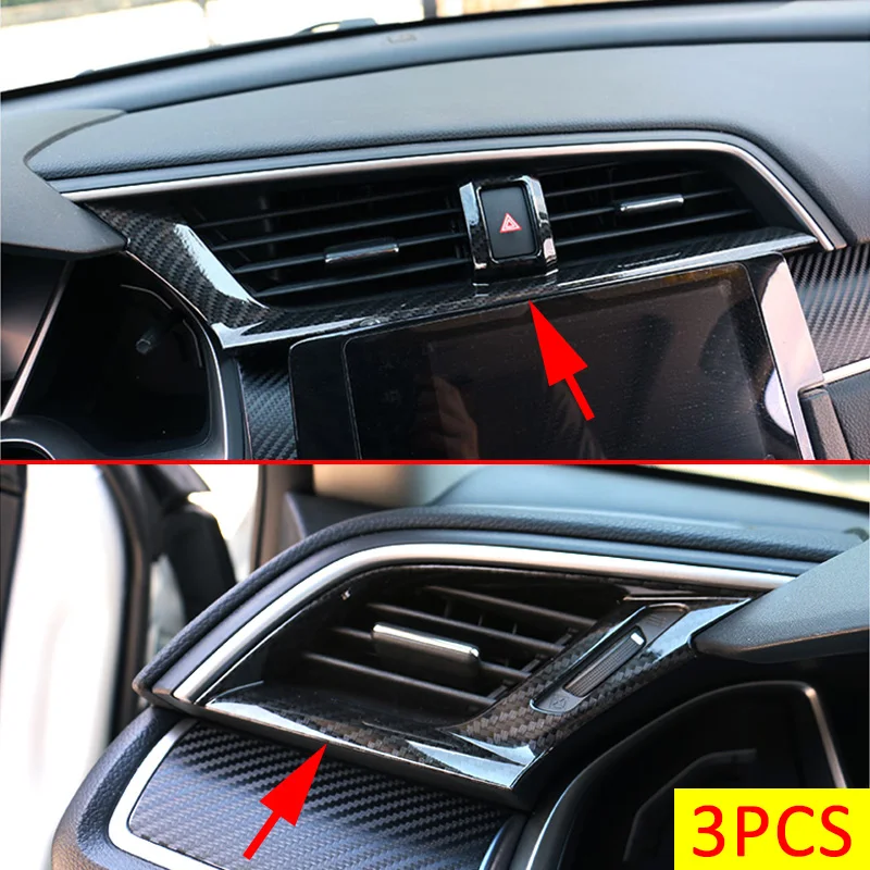 Carbon Fiber Vinyl Dashboard L&R Air Outlet Vent Frame For Honda Civic 2016-2021