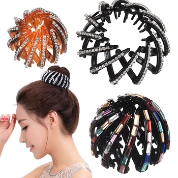 

Stylish Bird Nest Expanding Bun Maker Hair Claw Women Crystal Ponytail Clamps Hairpins Girl Hair Accessories