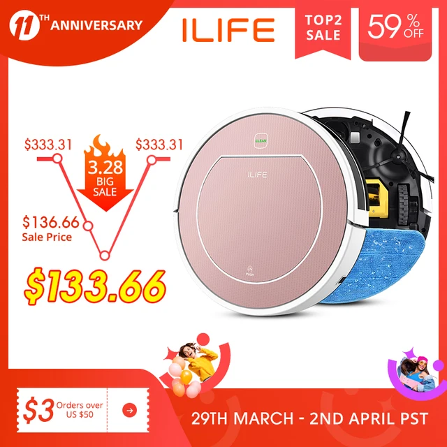 ILIFE V7s Plus Robot Vacuum Cleaner Sweep and Wet Mopping Disinfection For Hard Floors&Carpet Run 120mins Automatically Charge 1