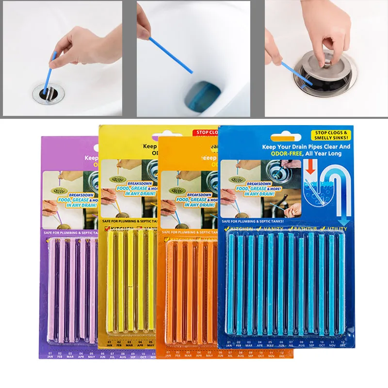 

12PCS/ Set Pipe Cleaning Sticks Decomposition of Hair and Waste in Pipes Sink Clogging Remover Tools Pipe Cleaner Bathroom Tools
