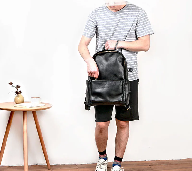 AETOO Leather men's backpack, men's leather casual shoulder bag, boys travel bag, simple computer bag