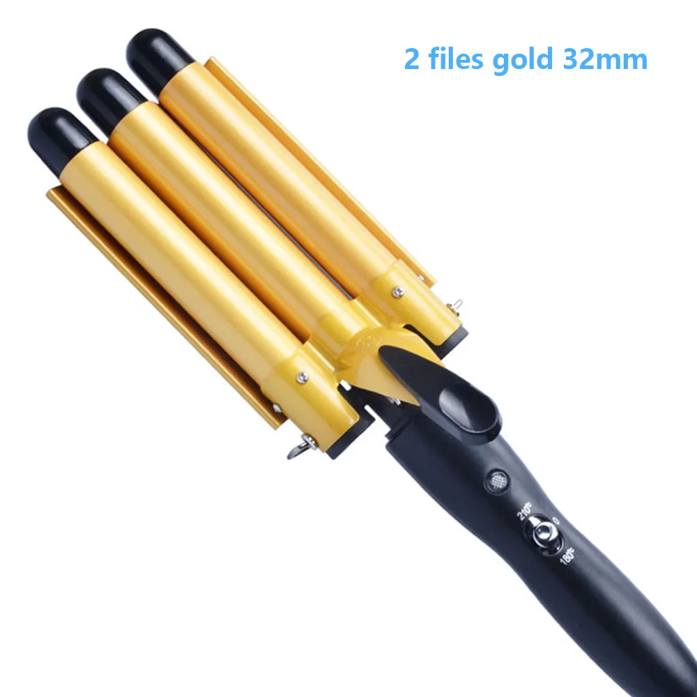 gold 32mm Профессиональные щипцы для завивки волос 20 мм-30 мм, керамические тройные щипцы для завивки волос, волнистые Инструменты для укладки волос, стайлер для волос - Цвет: gold 32mm