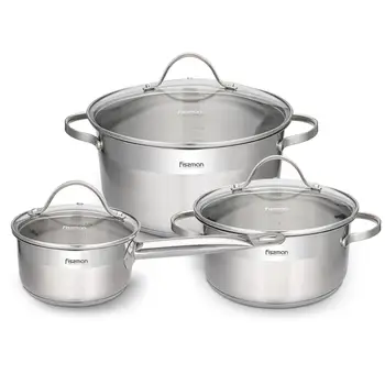 

FISSMAN EVITA Series Stainless Steel 3pcs Cookware Set with Glass Lid