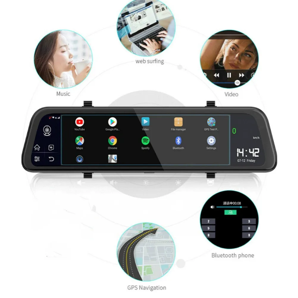 Видеорегистратор автомобильный 12 дюймов ADAS Android 8 1 GPS навигация Bluetooth FHD 4G Wi