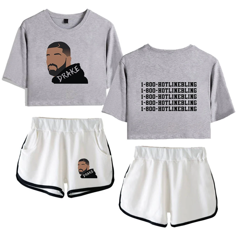 Drizzy Drake футболка шорты женский набор пупка короткий рукав кровати рубашки o-образным вырезом летние комплекты из двух частей Сексуальная женская рубашка kpop для девочек