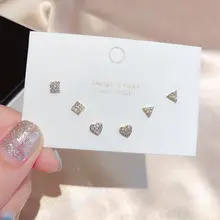 Изысканные маленькие квадратные серьги-гвоздики в форме сердца, набор золотых сережек с микропокрытием из кубического циркония для женщин