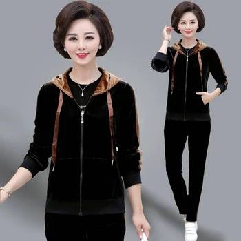 

Women Set Sportswear Autumn Winter Warm Velvet Tracksuit Two Piece Set Stripe Sweatshirt Pant Sweat Suit Hooded Sweatshirts