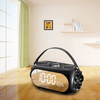 

Q60 3 Horns Double Diaphragm Wireless bluetooth Speaker 3.5mm USB Audio Player FM Transmitter Bass Alarm Clock Speaker with Mic