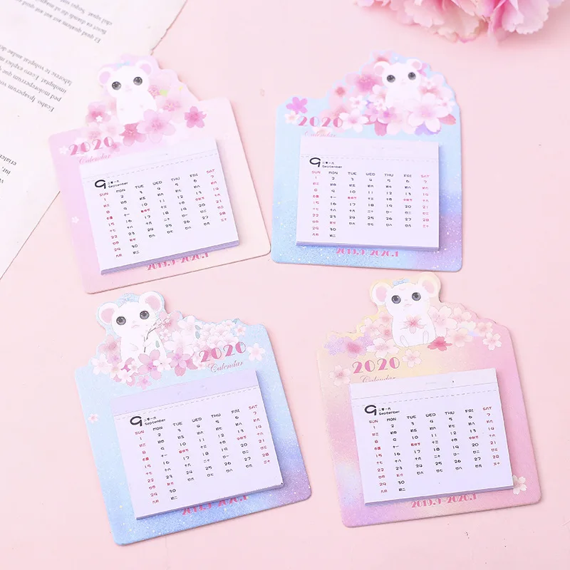 

2020 Cute Mouse Cherry Blossoms Calendar Mini Wall Sticker Calendars Daily Schedule Planner 2019.09~2020.12