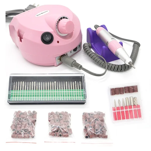Розовая электрическая дрель для дизайна ногтей, профессиональная машинка для маникюра, набор сверл+ 30 шт. сверло для ногтей+ 150 шт. шлифовальных полос 35000 об/мин - Цвет: Pink-30-150
