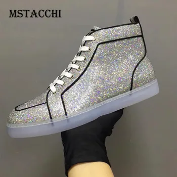 

MStacchi Fashion Simple Men Casual Shoes Sequins High-Top Lace-Up Luxury Rhinestones Breathable Comfoetable Male Flats Sneakers