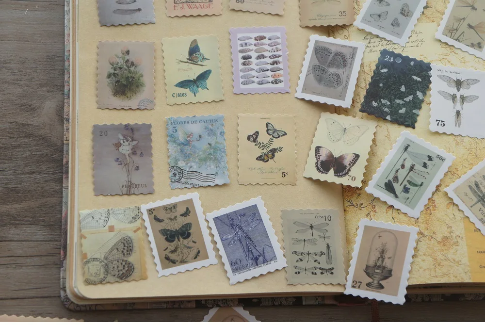 44pcs Butterfly Insect Stamp Design Sticker As Gift Tag Birthday Gift Decoration Scrapbooking DIY Sticker