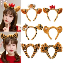 

2022 New Cartoon Tiger Stripes Ears Headbands For Girl Boy Cute Novelty Furry Cosplay Party Hairhoop Women Tiaras Wholesale Gift