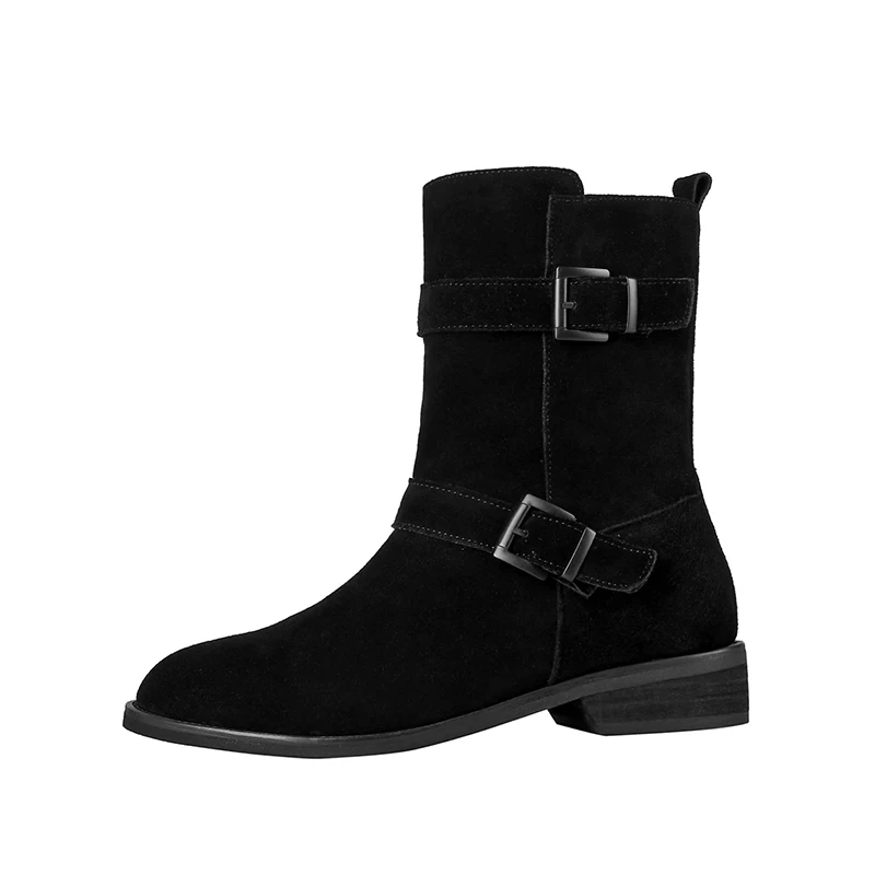 

2020 Fashion Women Ankle Boots Cow Suede Autumn Winter Western Boots Cowboy For Women Round Toe Buckle Casual Female Shoes B131