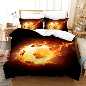

Fire Football Bedding Set Bedroom Decor 100% Microfiber Hypoallergenic Zipper 1PC Duvet Cover with Pillowcases No Comforter