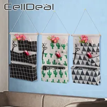 5 Pockets Cotton Linen Fabric Wall Door Hanging Bag Organizer Storage Pouches Wardrobe Closet Storage Bag Sundries Pouches