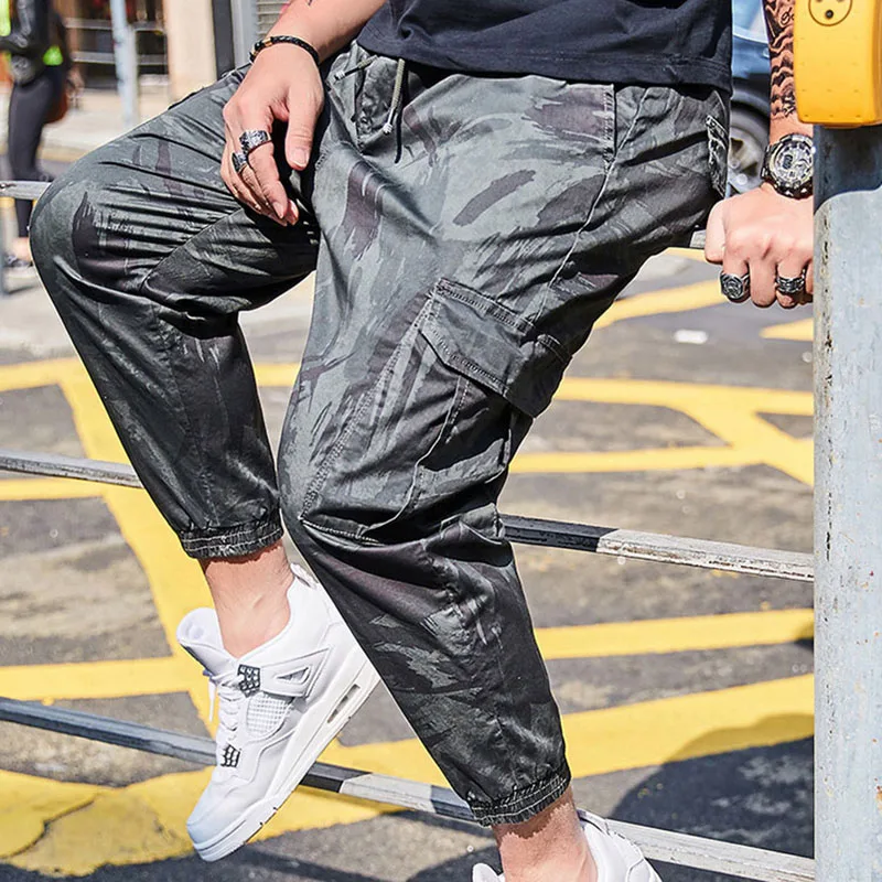 Большие размеры 2XL-6XL мужские свободные камуфляжные дамские шаровары модные брюки-карго с карманами средняя талия Jogger Спортивные штаны Лето Осень