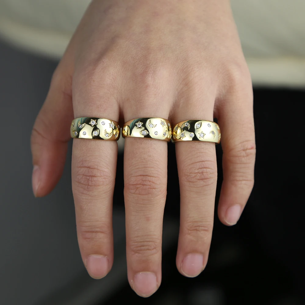 Рождественский подарок с гравировкой cz луна звезда звездный свет золото Винтаж для женщин палец ювелирные изделия обручальное кольцо