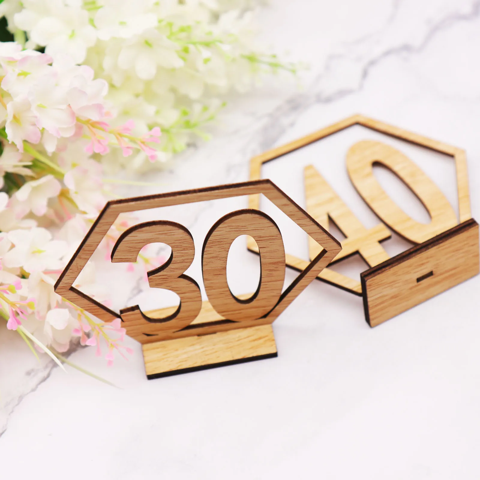 

1-20/21-40 Rustic Wedding decoration Wood Table Number Sign Birthday Festival Party Events Hexagon Place Card Seat Number Sign