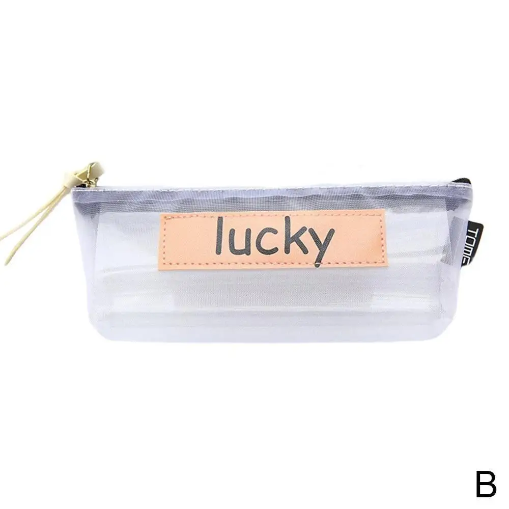 Популярный прозрачный чехол-карандаш в сеточку, милая сумка для детей, подарок для девочек, офисные школьные принадлежности кавайи, канцелярские принадлежности, нейлоновый чехол-карандаш на молнии - Цвет: B