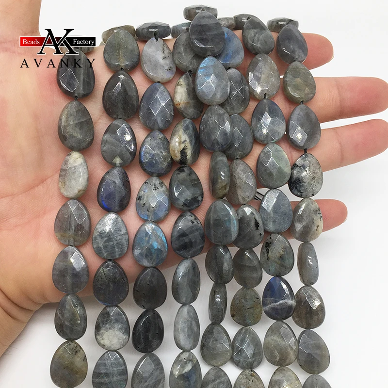 Natural Stone Blu-ray Labradorite Beads Faceted Water Drop Shape Loose For Jewelry Making DIY Necklace Bracelet 15'' 8x12mm