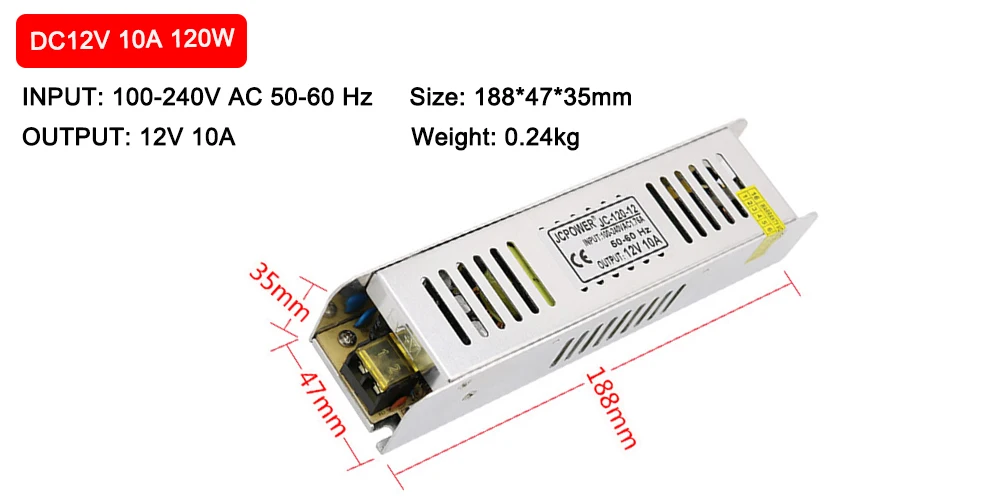 Ультра тонкий светодиодный источник питания DC12V 60 Вт 120 Вт 180 Вт 240 Вт Светодиодный драйвер AC180-240V Трансформаторы освещения для светодиодной ленты