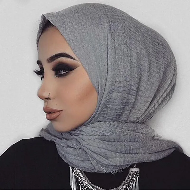 Women Elegant Flower Scarves Linen Cotton Shawls Muslim Islamic Head Wrap Scarf 