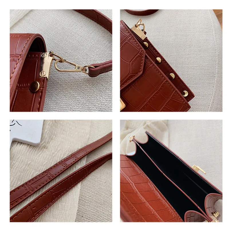 

2019 Autumn New Style WOMEN'S Bag Crocodile Pattern Square Sling Bag Korean-style Retro Shoulder Oblique Bag Lock Bag