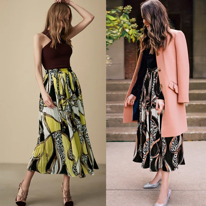 Трапециевидная Женская плиссированная юбка Jupe женские юбки Mujer Женская Новая плиссированная юбка с принтом змеиный принт плюс размер