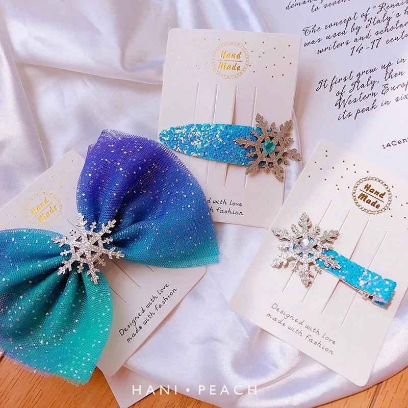 Рождественские снежинки, аксессуары для волос, Кристальные заколки для волос для женщин, зимние Галстуки для волос, шпильки для девочек, синие резинки для волос
