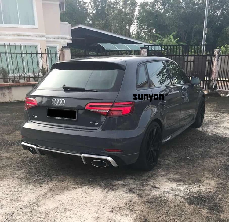 

A3 S3 ABS Paint Car Rear Bumper Lip Spoiler Diffuser Cover With Exhaust Tips For Audi A3 S3 Sline Hatchback 2014 - 2020