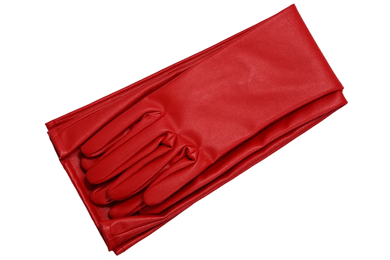 Pair of Stylish Red Solid Color PU Leather Long Gloves For Women